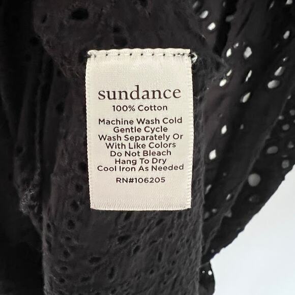 Sundance Selma Black Embroidered Eyelet Peasant Dress XL Midi High Low Flowy - Picture 9 of 9